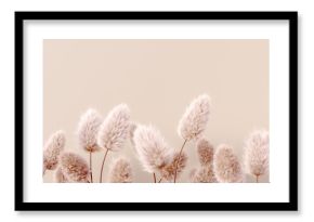 Dry fluffy flowers beige pastel color boho background 3d rendering. Abstract Pampas grass isolated - calm floral wallpaper.