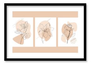 Set of abstract illustrations. Abstract shapes and botanical plants. Abstract paintings