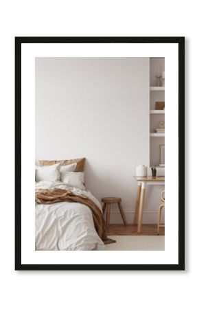 Friendly interior style. Bedroom room. Wall mockup. Wall art. 3d rendering, 3d illustration