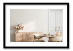 Cozy dining room interior in beige, 3d render