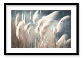 soft vegetation on an abstracted natural background Selloan cortaderia Pampas grass with a boho style background of dry reeds. wintertime fluffy long grass stems. Generative AI