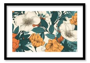 AI Generated. AI Generative. Vintahe retro hand drawn flowers pattern in boho style. Graphic Art
