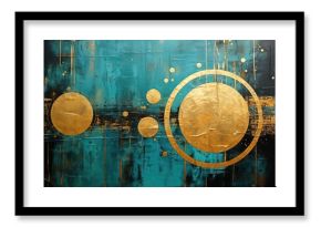 abstract background of hanging wall decor green gold circle ,Generative Ai
