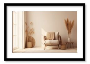 Contemporary Interior Design Background. Boho Living Room. Generative AI.