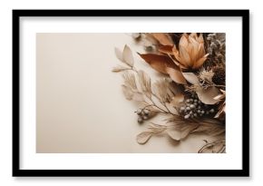 Generative AI, Stylish autumn rustic wreath close up, aesthetic muted colors