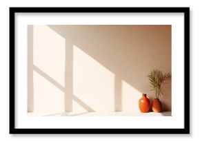Minimal window shadow overlay background. Product placement. Minimal product placement background with shadow on plaster wall. Creative product platform stage mockup.