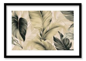 Vintage botanical illustration of tropical leaves, boho style wallpaper