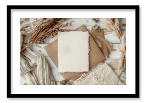 Wedding invitation mock up, boho style, neutral muted colors