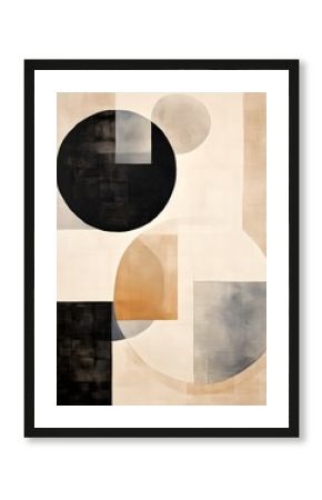 Mid Century Biege, Brown Sienna black and brown Bauhaus oil painting boho wall art HD Circles squares arches rectangles organic shapes abstract art Earth tones 