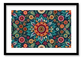 Seamless boho floral pattern with intricate details and vibrant colors, boho, seamless, floral, pattern, trendy, fashion, design