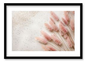 Pink Pampas Grass and Gold Glitter on White Background