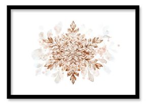Intricate snowflake design with delicate details and soft watercolor background, perfect for boho Christmas theme. This artwork captures serene and festive spirit