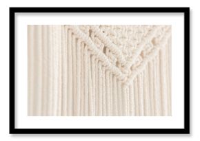Close up of handmade cotton macrame panel. Texture. Background.
