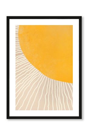 boho abstract sun art yellow and neutral colors hand-painted illustration, texture artwork  