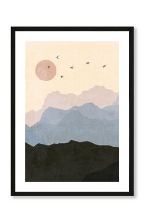 bohemian printable wall art, boho poster, pastel abstract art, landscape drawing, mountain painting. Abstract Arrangements. Landscapes, mountains. Posters. Terracotta, blush ivory watercolor
