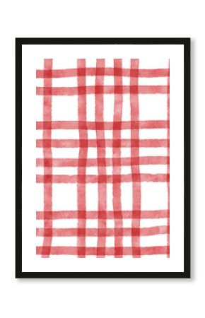 Red Plaid Gingham Check Hand Drawn Background Pattern Overlay