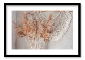 dried wild flowers in boho style in the living room