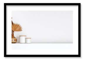 Coastal boho style interior decor on a white shelf