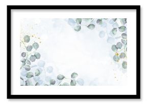 Pale leaves - botanical design banner. Floral pastel watercolor border frame.