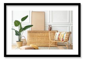 Picture frame on a rattan chest
