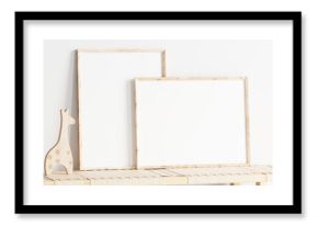 poster frame mockup in boho modern kids room interior in jungle style, 3d render