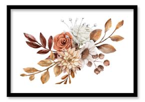 Vintage Autumn Dry Flower Leaves bouquet watercolor