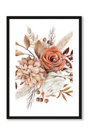 Vintage Autumn Dry Flower Leaves bouquet watercolor