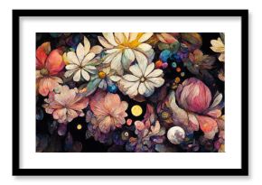 Abstarct Flowers, herbarium, luxury color combination, golden glow, abstract pattern, foliage, turquoise, gray pastel background, dried plant, crumpled paper. 3D artwork