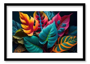 Background with leaves. Colorful tropical plants full of colors. Botanical gardening to decorate spaces plentry of vibrant life. 