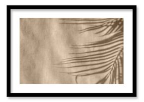 Tropical palm leaves blurry sunlight shadows on neutral beige textile, aesthetic minimalist summer background