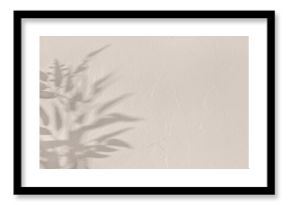 Aesthetic floral foliage sun light shadow on neutral beige textured concrete wall background, tree branch leaves silhouette, copy space