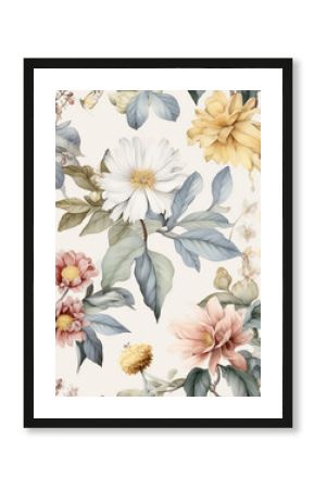 Vintage Flowers Seamless Pattern, Flower Wallpaper, Boho Flowers, Flower Pattern, made with generative AI 