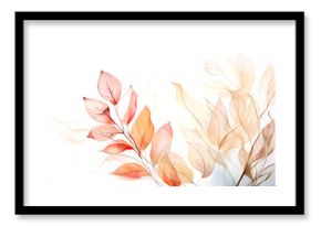 Watercolor background with abstract shape boho foliage line art drawing in golden shades. Abstract Plant Art design for print, cover, wallpaper, wall. Generative Ai content.