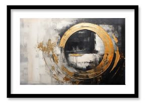 abstract background of hanging wall decor white black gold circle ,Generative Ai