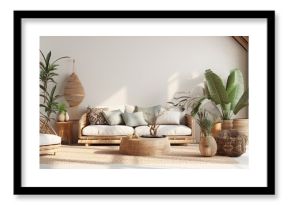 stylish scandinavian living room natural decorating material and color scheme with daylight home interior design background concept living room design mockup with warm comfort and cosy,ai generate