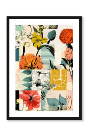 Flowers wallpaper collage repeat pattern boho
