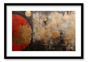  abstract background of hanging wall decor red black gold circle ,Generative Ai