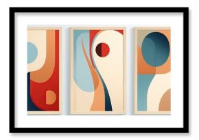 painting style illustration abstract geometric boho wall art  background set,  mockup idea, Generative Ai