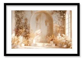 Boho Chic Cream Arch Backdrop: Realistic and Stylish Photography Background