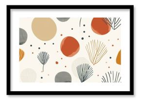  boho earth tone line dot and free form shape abstract background seamless pattern, cheerful optimistic , Generative Ai