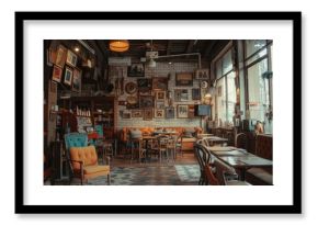 Vintage Cafe Interior with Eclectic Decor and Cozy Seating