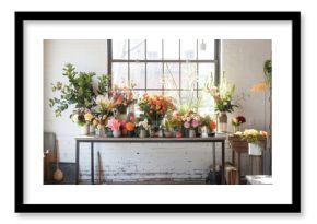 Modern Florist Studio with Minimalist Design - Flower Arrangements and Tools for Creative Projects