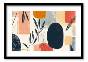 Abstract Botanical  Pattern:  A  sophisticated  design  featuring  organic  shapes  and  leaves  in  a  muted  color  palette,  perfect  for  modern  interior  design  or  fashion  projects. 