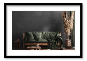 Living room interior, ethnic style, 3d render
