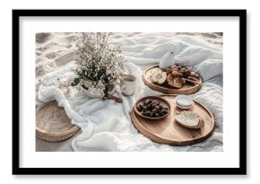 Rustic Beach Breakfast with Grapes and Pears