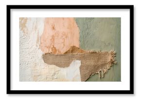 Textured background featuring hand-applied plaster, woven linen, and organic fibers in warm boho tones of beige, terracotta, sage green, and off-white. Ideal for lifestyle and product photography