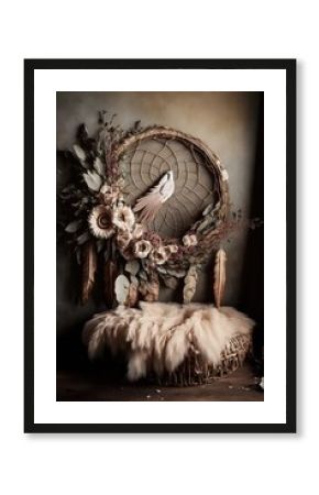 boho theme photography props backdrop with beautiful dreamcatcher, AI assisted finalized in Photoshop by me