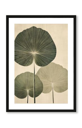 calm green boho style posters with geometric shapes and palm leaves 8:10 for design and wall art print backdrop
