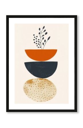 Minimalist boho vector art featuring three geometric shapes on a white background. Clean, simple design with stacked elements