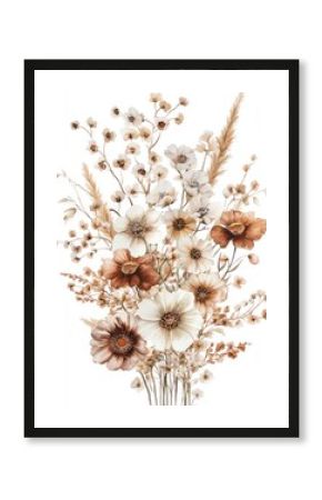 A bouquet of muted, earthy flowers and grasses